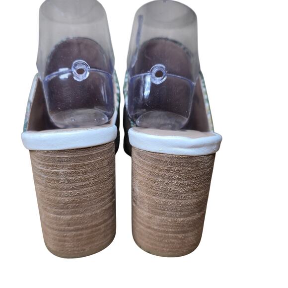 Sbicca Vintage Collection Panorama White w/ Palm Trees Heels Slides Mules Sz 10 - Picture 6 of 8